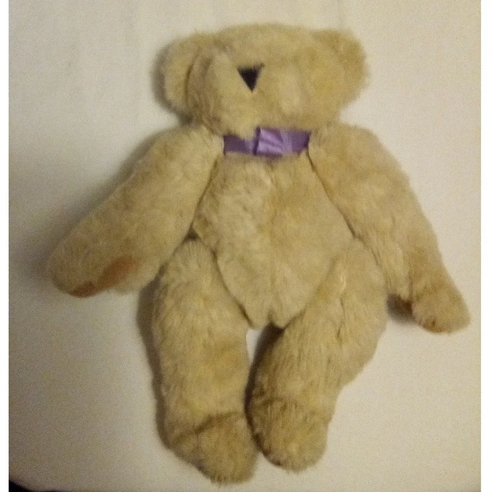 Vermont Teddy Bear Co.Classic Jointed Teddy‎ Bear Plush Purple Ribbon Handmade